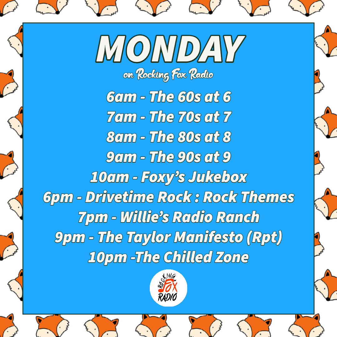 Monday again and it's looking a tad gloomy out there - but Foxy will cheer you up folks ! Lots of great music today and equally fab shows tonight including Willie's LIVE radio ranch country show! 🦊