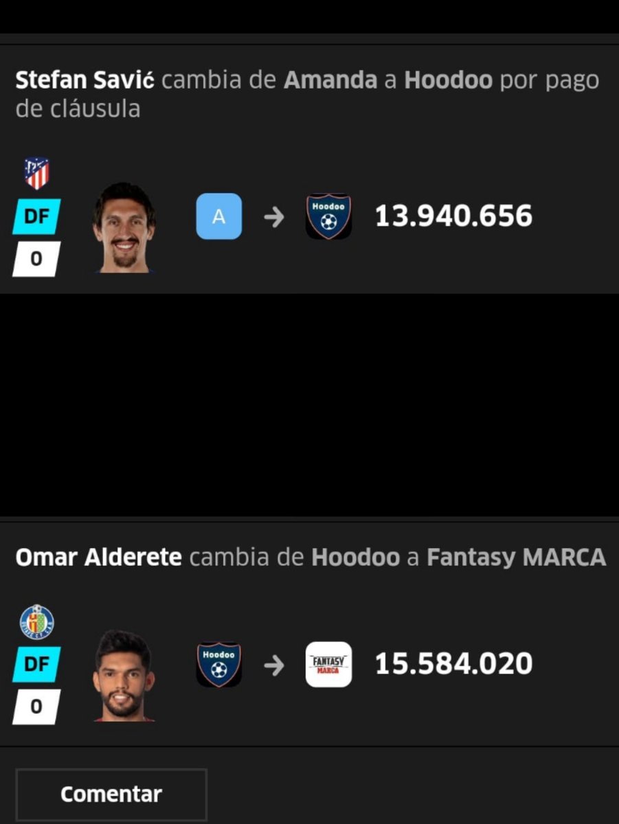 👁️‍🗨️ #ULTIMAHORA ⚽
🔴 🔴 #DIVISION ⚫ 
🔴 #TheMasters Grupo 1️⃣ ⚫

El jugador #StefanSavic del <a href="/Atleti/">Atlético de Madrid</a> reemplazante de lujo para nuestro manager <a href="/xavaald/">Hoodoo</a> por el jugador #Alderete del <a href="/GetafeCF/">Getafe C.F.</a> que no pudo jugar anoche ante el <a href="/FCBarcelona_es/">FC Barcelona</a> por no estar inscrito en #LaLiga ⚽