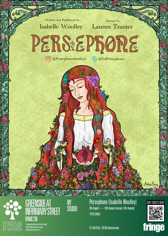 EdPersephone's tweet photo. @fringebiscuit We'd love to have you in for Persephone! A female-led piece of new writing inspired by the Greek myth that looks at love, loss and Motherhood🍃🌸

📍Ivy Studio @GreensideVenue
⏰14.55
📅4-19 Aug (except 13)

#FillYerBoots 
 #edfringe2023 #edinburghfringe2023 https://t.co/buVQZESoPc