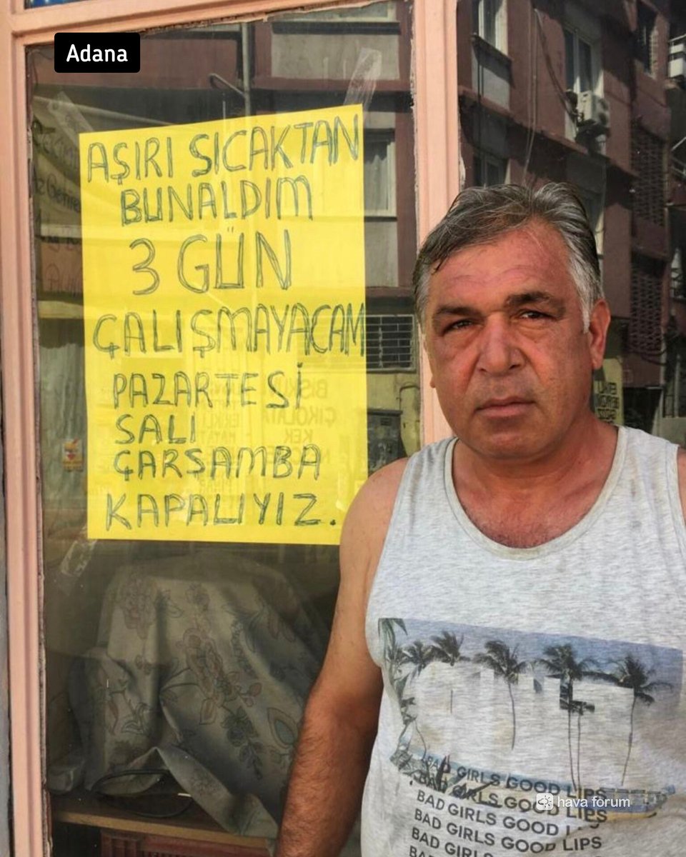 HavaForum's tweet photo. Adanalılar yanıyor. Rekor sıcaktan bunalan Adanalı esnaflar kendilerine tatil vermeye başladı... #Adana #sicak https://t.co/8qobvjpcX9