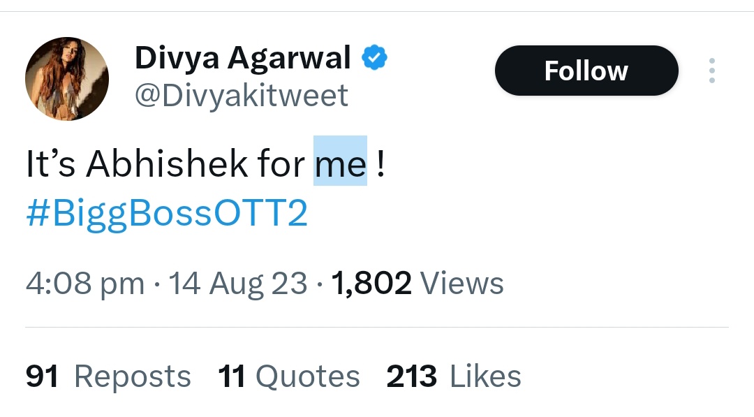 devil_nahyan's tweet photo. Divya agrawal support Abhishek Malhan 🔥🔥

Divya - for me Abhishek is the winner 🔥🔥

He totally Deserves to win this season.

VIJAYI BHAVA ABHISHEK https://t.co/2ddCQZKTYv
