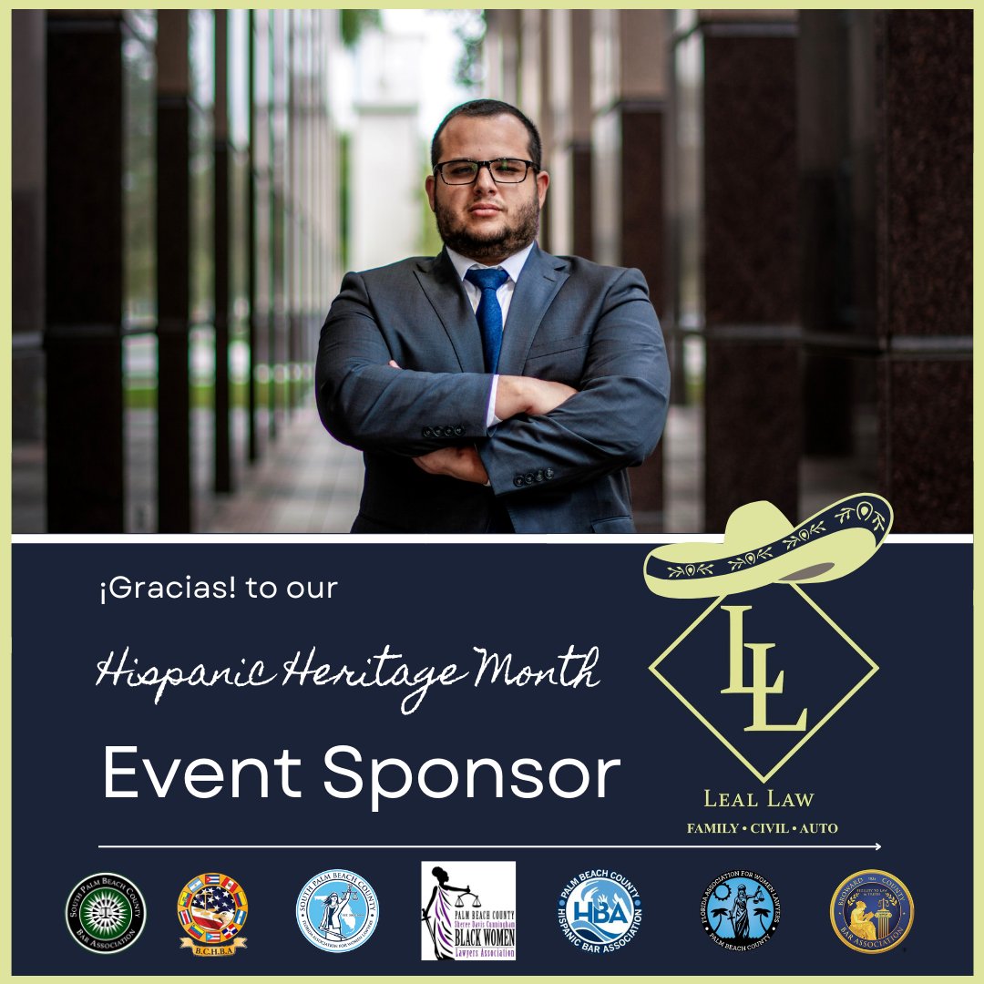 Leal Law - Hispanic Heritage Month event sponsor

Leal Law is a civil law firm founded by PBCHBA board member Alberto Leal helping clients in the areas of injury, family, business, and disability law. 

Don't miss out on our Happy Hour on 9/14/23 at 6pm!
pbchispanicbar.com/event-5371641