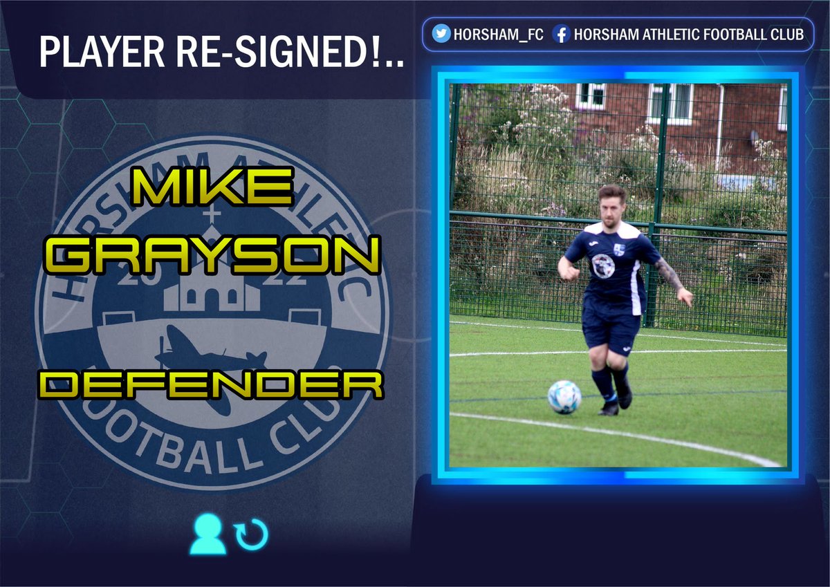 Horsham_fc's tweet photo. Really pleased to say Mikey Grayson has decided to sign on with us again this season. And experienced and intelligent player who can play anywhere across the back as well as versatility in other areas of the pitch 💙 https://t.co/824MyqS7Hc