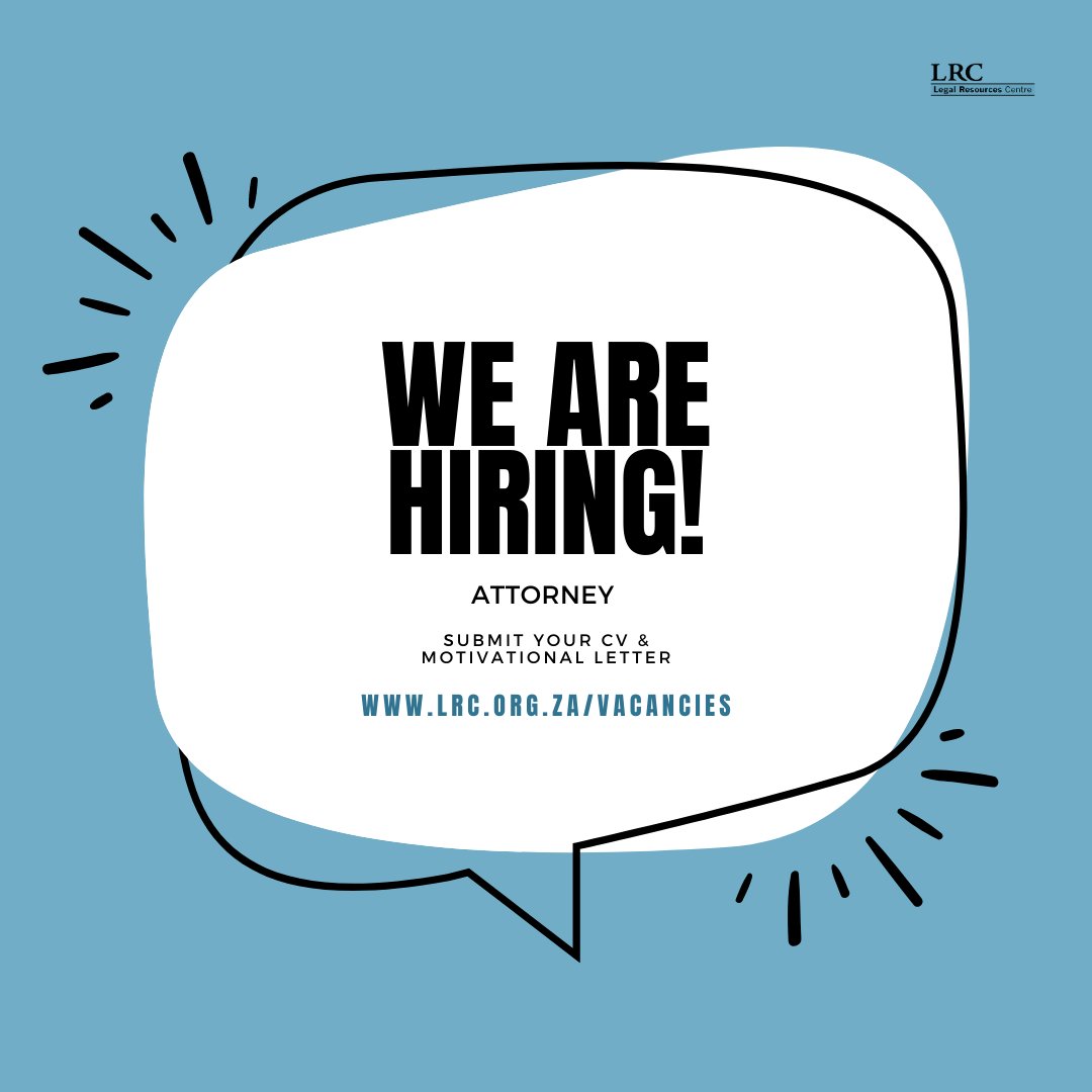 Passionate about human rights? Join us at the Legal Resources Centre (LRC) and advocate for justice! We're expanding our team of attorneys in Johannesburg and you might just be who we're looking for! Details here bit.ly/2Xj5o9b