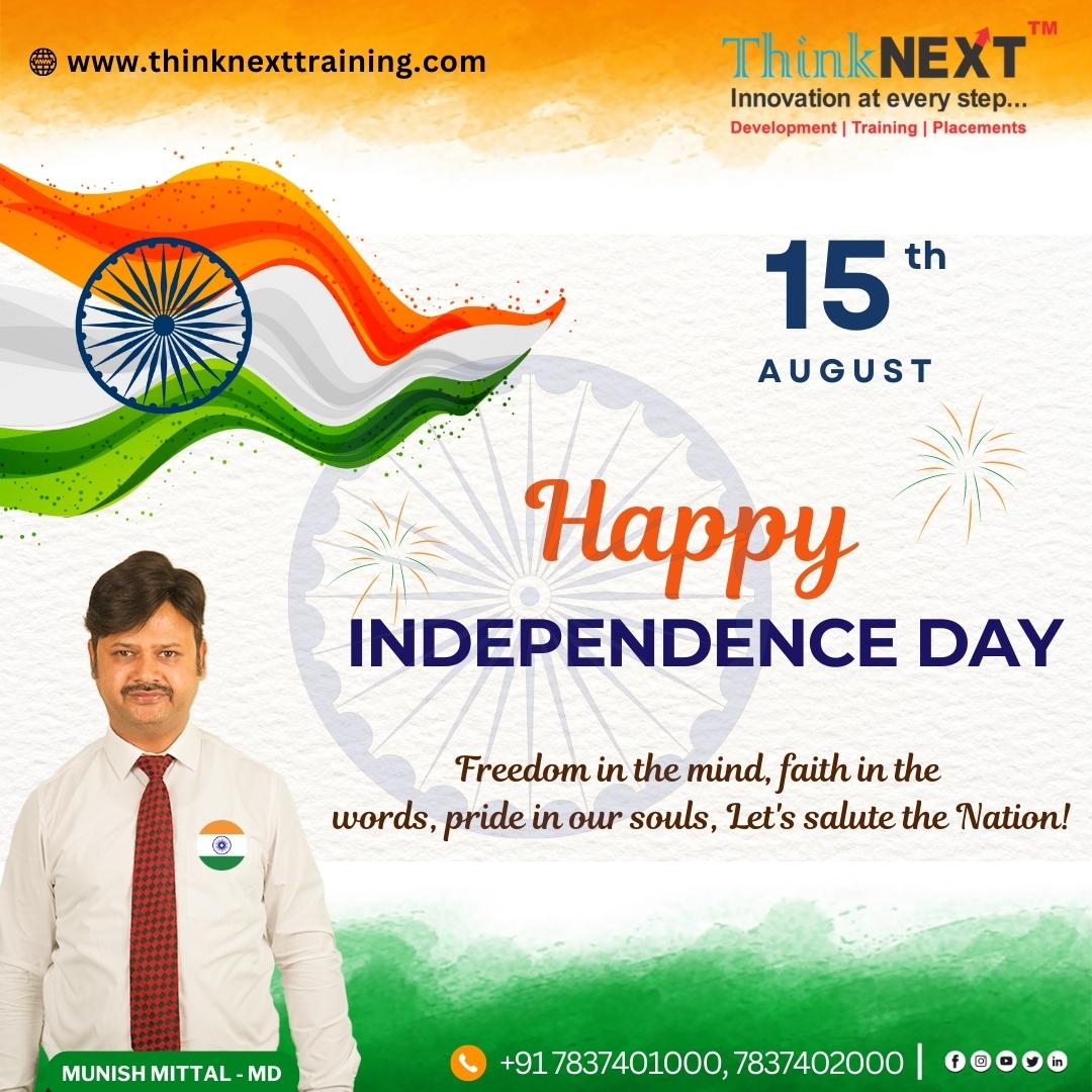 Happy Independence Day from ThinkNEXT Technologies Private Limited

Celebrate the spirit of freedom with ThinkNEXT 

Spread positivity, unity, and love this Independence Day with ThinkNEXT! 🙌 

#HappyIndependenceDay #ThinkNEXT #ProudToBeIndian