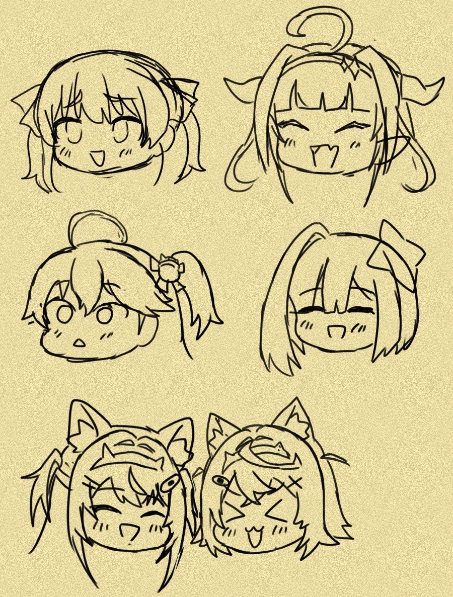 amane kanata ,kiryu coco multiple girls ahoge closed eyes animal ears open mouth horns hair ornament  illustration images