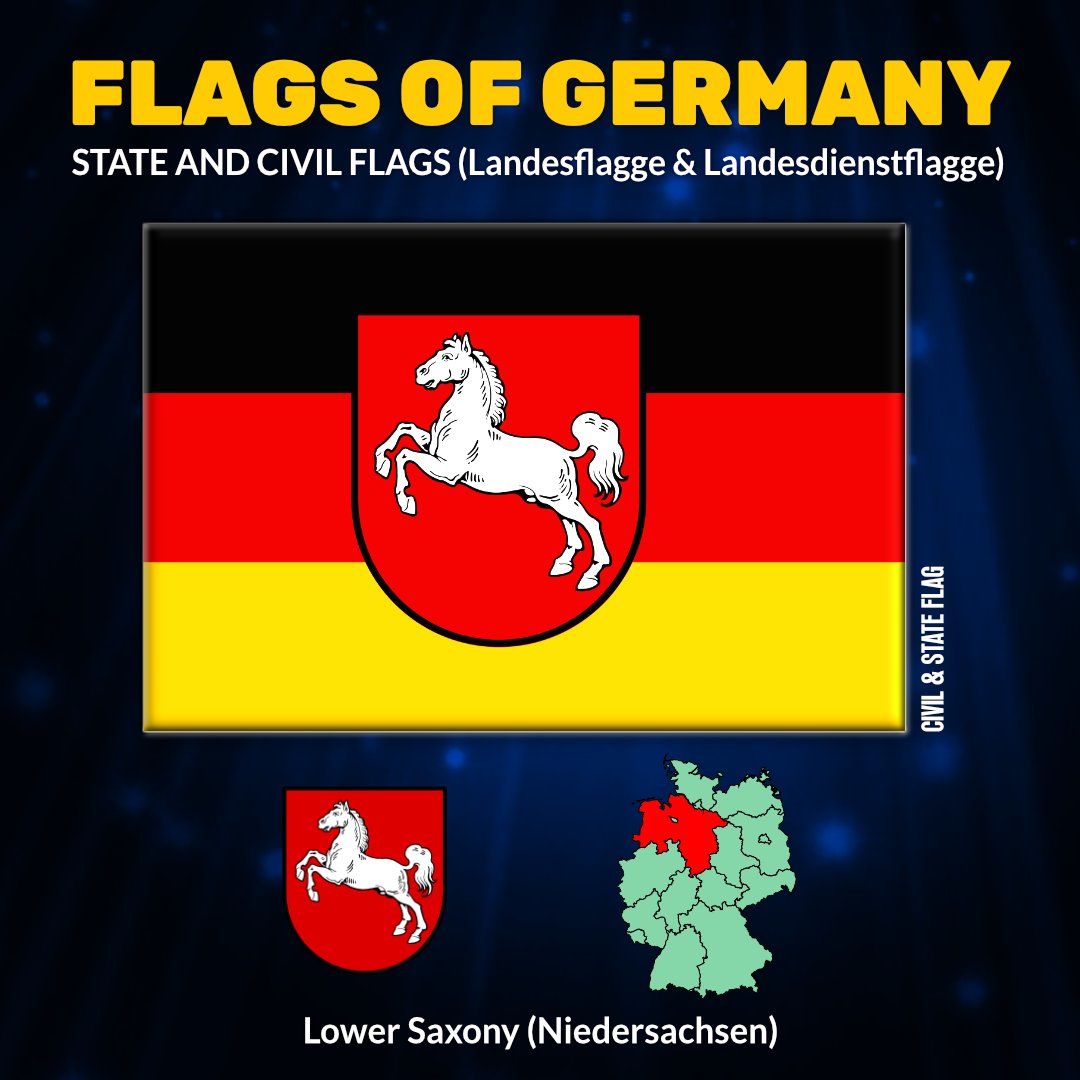 flags_book's tweet photo. Flag of Lower Saxony (Niedersachsen)
#flagsbook #flagsofgermany #germanflags #Landesdienstflagge #Landesflagge #deutscheflagge #deutscheflaggen #LowerSaxony #Niedersachsen #Hanover #Braunschweig #Oldenburg #Osnabrück #Wolfsburg #Göttingen #Salzgitter #Hildesheim #Delmenhorst https://t.co/VbA36vkOf2