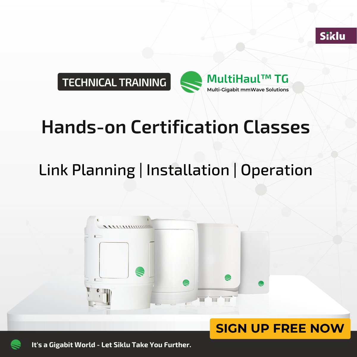 MultiHaul™ TG Certification Training
📍22 August @ San Jose, CA
📍19 September @ Gaithersburg, MD
📍20 September @ Richmond, VA
📍21 September @ Chesapeake, VA
📍3 October @ Manhattan, NY
📍5 October @ Boston, MA
📍9 October @ WISPAPALOOZA
siklu.com/training-webin…