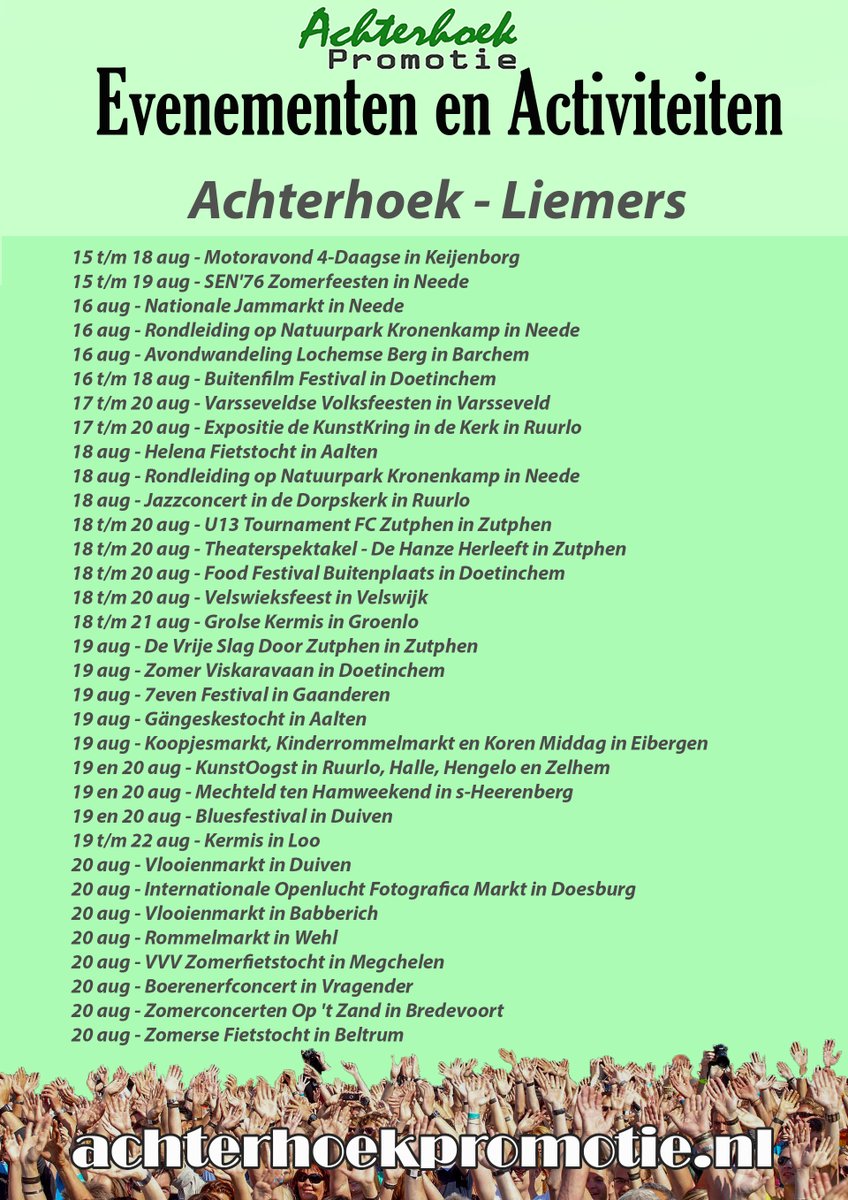 Ook vandaag plaatsen we weer een overzicht met activiteiten en evenementen die plaats vinden in de Achterhoek en Liemers. We hopen dat er weer iets leuks voor jou tussen staat. Je de kunt evenementen ook bekijken in onze Evenementen Agenda.
achterhoekpromotie.nl/evenementen/ag…