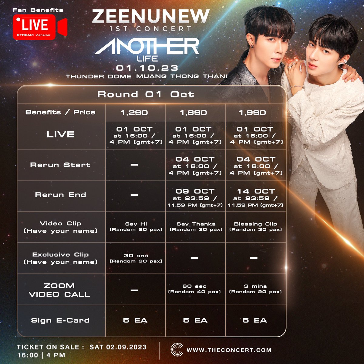 DomundiTV's tweet photo. LIVE STREAM VERSION 💫

𝐙𝐞𝐞𝐍𝐮𝐍𝐞𝐰 𝟏𝐬𝐭 𝐂𝐨𝐧𝐜𝐞𝐫𝐭 ‘𝐀𝐧𝐨𝐭𝐡𝐞𝐫 𝐋𝐢𝐟𝐞’ 
Presented by Lazada

Save the date and join our universe right from your devices

🗓️ 30 SEP - 01 OCT 2023
🕓 4 PM (GMT +7)
💻 Live stream in TH / EN / CN

🎫 Ticket on sale: 02 SEP 2023 | 12 PM (GMT +7)
🔗 Ticket / Live / Rerun at https://t.co/Ju7u2yh20L

@zee_pruk @CwrNew 

#ZeeNuNew1stConcert
#domunditv