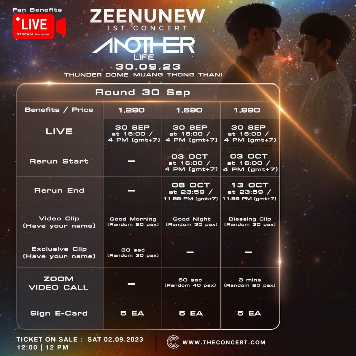 DomundiTV's tweet photo. LIVE STREAM VERSION 💫

𝐙𝐞𝐞𝐍𝐮𝐍𝐞𝐰 𝟏𝐬𝐭 𝐂𝐨𝐧𝐜𝐞𝐫𝐭 ‘𝐀𝐧𝐨𝐭𝐡𝐞𝐫 𝐋𝐢𝐟𝐞’ 
Presented by Lazada

Save the date and join our universe right from your devices

🗓️ 30 SEP - 01 OCT 2023
🕓 4 PM (GMT +7)
💻 Live stream in TH / EN / CN

🎫 Ticket on sale: 02 SEP 2023 | 12 PM (GMT +7)
🔗 Ticket / Live / Rerun at https://t.co/Ju7u2yh20L

@zee_pruk @CwrNew 

#ZeeNuNew1stConcert
#domunditv