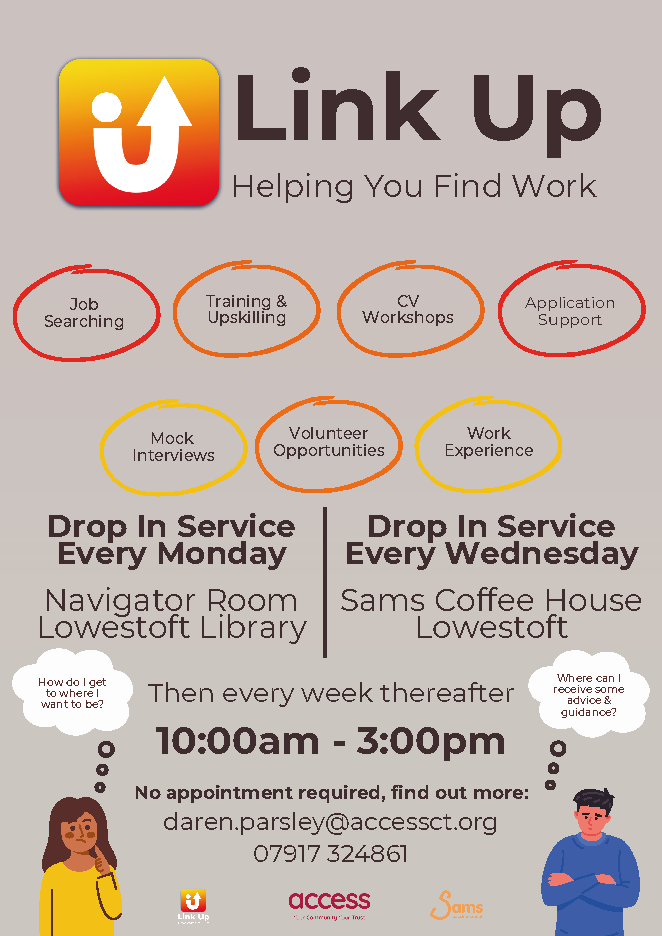 RoutesWork's tweet image. A reminder to our participants: Access Community Trust will be hosting their weekly JOB CLUB on Monday at Lowestoft Library. Come along to receive help with CV building, job application submitting and more!

#employmentsupport #lowestoft #cv #support