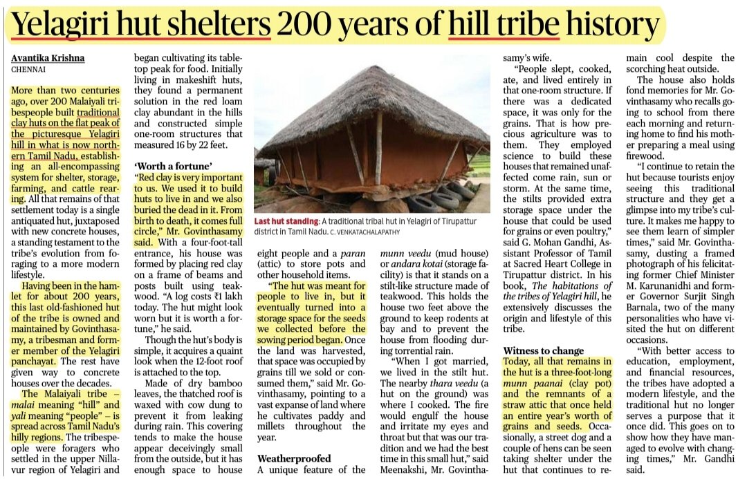 UPSCPCS360's tweet photo. Yelagiri hut shelters 200 years of
hill tribe history
Source: The Hindu
Quick facts for Prelims
#UPSCPrelims2024 #UPSC #TNPSC #TNPCS https://t.co/IfPvcBEclj