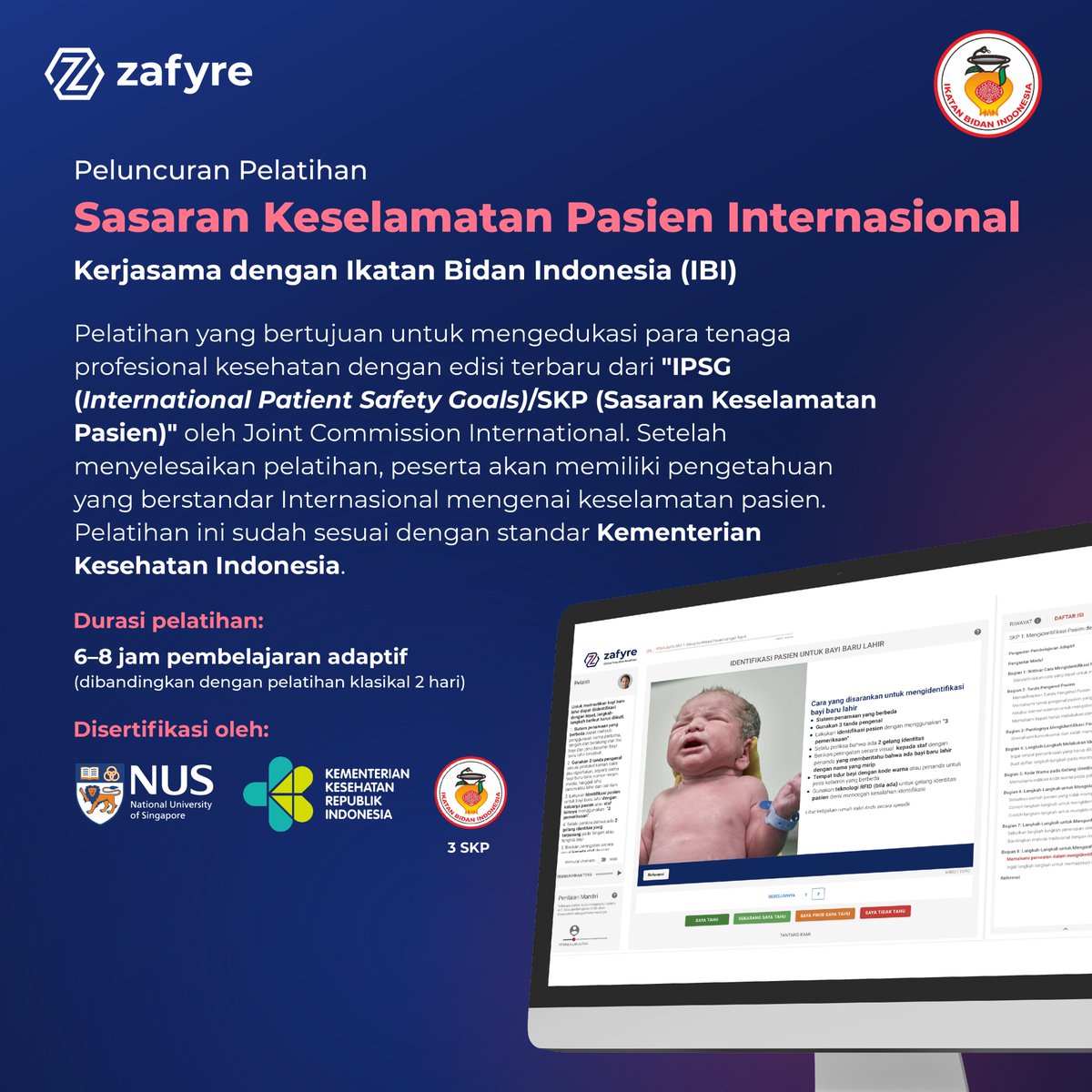 PPIBI's tweet photo. Peluncuran pelatihan sasaran keselamatan pasien international, zafyre bekerjasama dengan Ikatan bidan indonesia (IBI). Infolanjut silakan kunjungi website https://t.co/ro08wlO4wN https://t.co/omRxBjW5vE