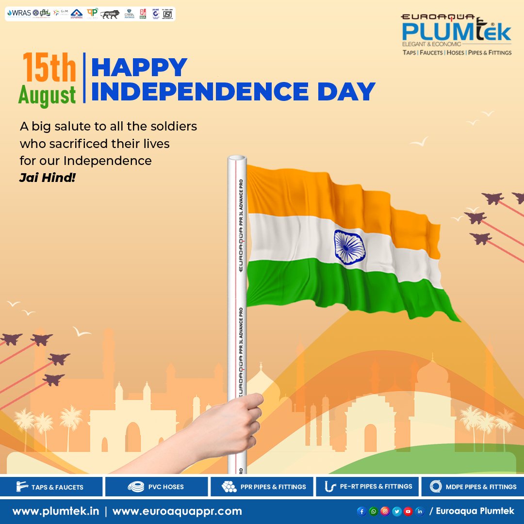 PlumtekMktg's tweet image. From the past to the present, Euroaqua Plumtek remains dedicated to shaping India's plumbing future. Happy 77th Independence Day!  #IndependenceDay #plumtek