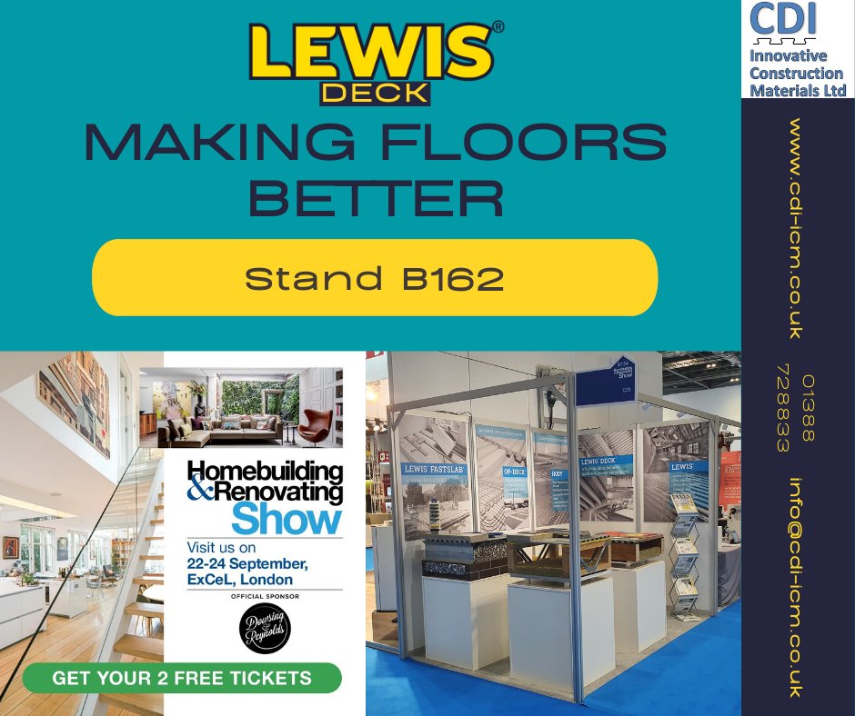 We've now finalised our exhibition run in to the end of the year. Our final 3 exhibitions of 2023 are:

Build It Live, Exeter Westpoint Arena: Sept 9/10
Homebuilding &amp; Renovating Show Excel: Sept 22/24 NSBRC, Swindon: Oct 13/14

cdi-icm.co.uk
info@cdi-icm.co.uk