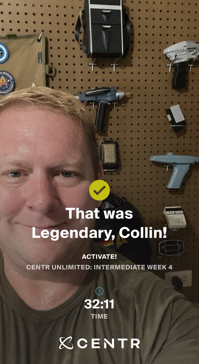 Collinization2's tweet photo. โฆ@CentrFitโฉ Back at it, after a weekโs vacation! Letโs hit it! #centr #centrfit #fitfederation #fitfederationAugust #StarfleetFitness #trekkie https://t.co/w3GKnT5x1M