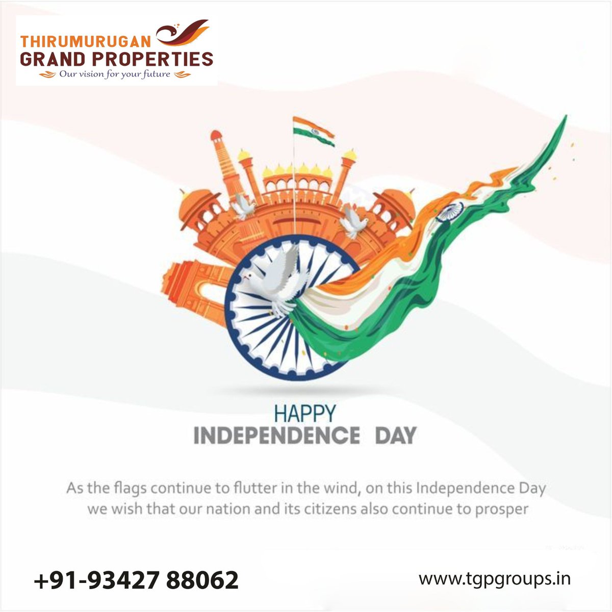 TgpProperties's tweet photo. 🎉 Happy Independence Day from TGP Grand Properties! 🏘️ Celebrate freedom with us as we continue to provide you with exquisite properties that redefine luxury and comfort. 🇮🇳 

Call us ☎️:+91 9342788062/ +91 9994044889
visit  🌐: https://t.co/YRy1To66jY

#HappyIndependenceDay https://t.co/q7viFeFm0j