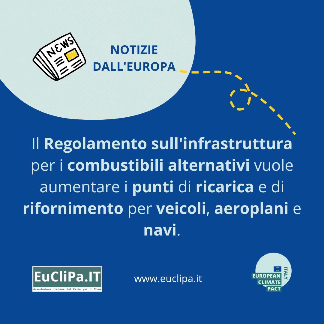 🚢🚘✈️L'obiettivo del regolamento sull'infrastruttura per i combustibili alternativi è far sì che auto, camion, nevi e aerei dispongano di una infrastruttura sufficiente per la ricarica o il rifornimento con combustibili alternativi, che copra in modo adeguato tutta UE

#euclipa