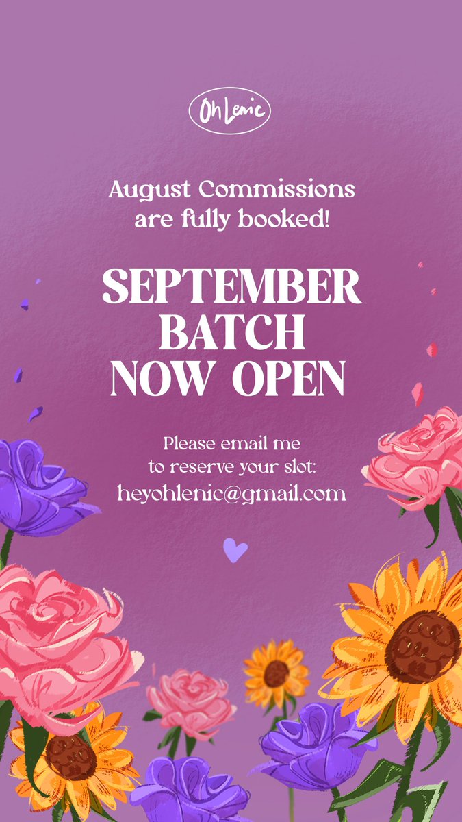 ohlenic's tweet photo. Hellooo! September commissions are now open! 🌷🌼 A BIG, BIG THANK YOU to everyone in the August batch 🙏💖 #ohlenify https://t.co/1HCF7tEysm