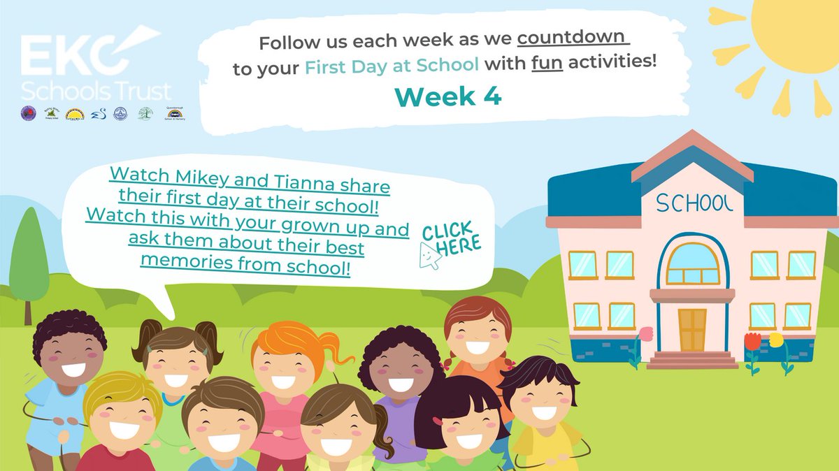 EKCSchoolsTrust's tweet photo. Countdown to #FirstDayofSchool with us! Fun activities, for little learners and their grown-ups.
Week 4 is live!
https://t.co/GyTgkLSA3X
#NewBeginnings
#FirstDayExcitement
@briary_ps
@BysingHT
@east_stour
@SchoolHolywell
@QueenboroughSN
@PalmBayPrimary
@churchillsch https://t.co/ksaM7m3TEl