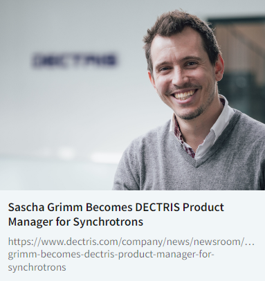 DECTRIS_News's tweet image. Meet Sascha Grimm, our new product manager for synchrotrons. Will you be at the #IUCr in Melbourne next week? Come by our booth and meet Sascha in person over some coffee and Swiss chocolates!➡️ow.ly/m0kR50PyvEY
