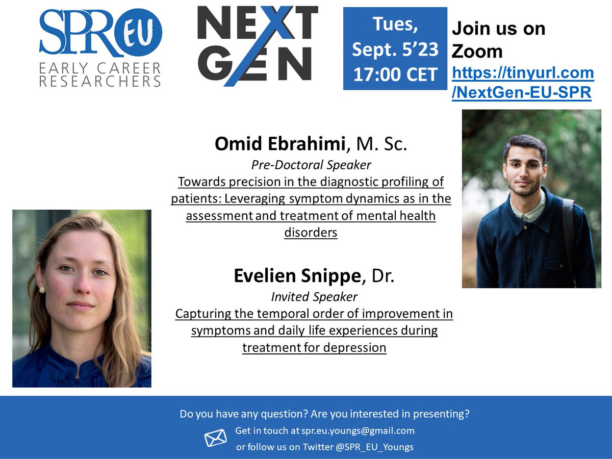 🌟 Exciting Opportunity Alert! Join us for another inspiring EU-SPR Next Gen online event featuring two incredible researchers: <a href="/OmidVEbrahimi/">Omid V. Ebrahimi</a> and Evelien Snippe! 🎙️🔬

🗓️ Date: September 5th
🕔 Time: 5:00 PM (CET)
🖥️ Platform: Zoom