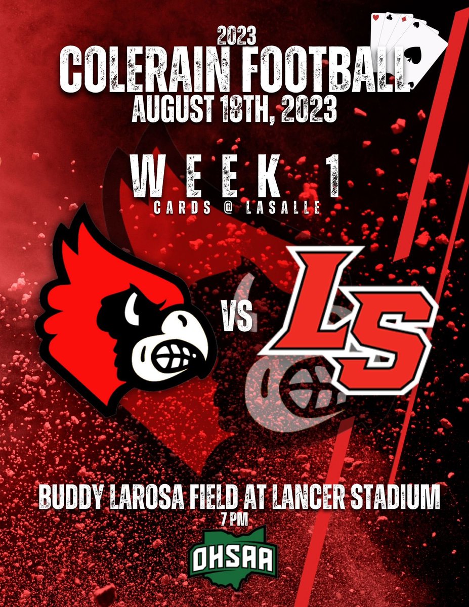 ColerainFtball's tweet photo. 𝐖𝟏 | 𝐅𝐑𝐈𝐃𝐀𝐘 @ 𝟕𝐏𝐌 ♦️♠️ #𝐆𝐎𝐂𝐀𝐑𝐃𝐒 https://t.co/786dhU1PXL