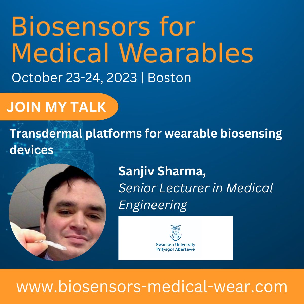 I will be presenting at SAE’s Biosensors for Medical Wearables Conference, October 23rd – 24th in Boston, USA.
I will be discussing Transdermal platforms for wearable biosensing devices.
 For more information on the conference please visit: biosensors-medical-wear.com