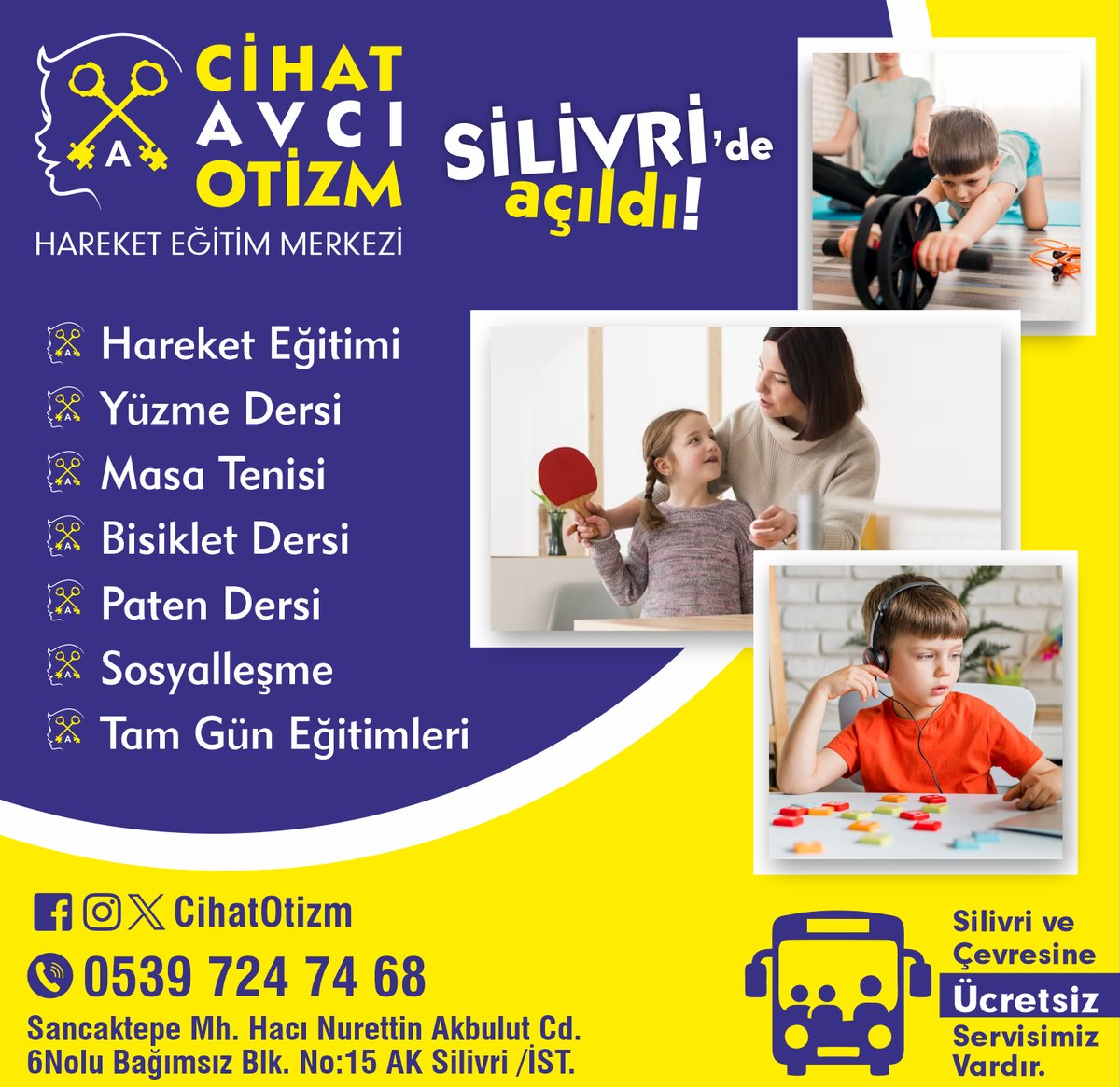 Cihat Avcı Otizm Hareket Eğitim Merkezi #silivri 'de açıldı. #hareketeğitimi #yüzmekursu #masatenisi #bisiklet #patendersi #sosyalleşme #tamgüneğitim #otizm #otizmliçocuklariçin