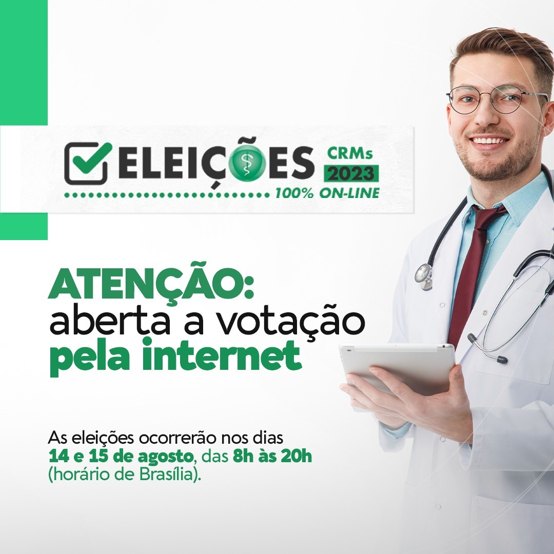 CREMERN's tweet photo. ✅ Desde às 8h da manhã até às 20h de hoje (horário de Brasília), os médicos poderão votar on-line nas Eleições CRMs 2023. 

*Acesse agora https://t.co/3ZEKxrgc98 e vote em poucos minutos* https://t.co/FuGLqE0oIB