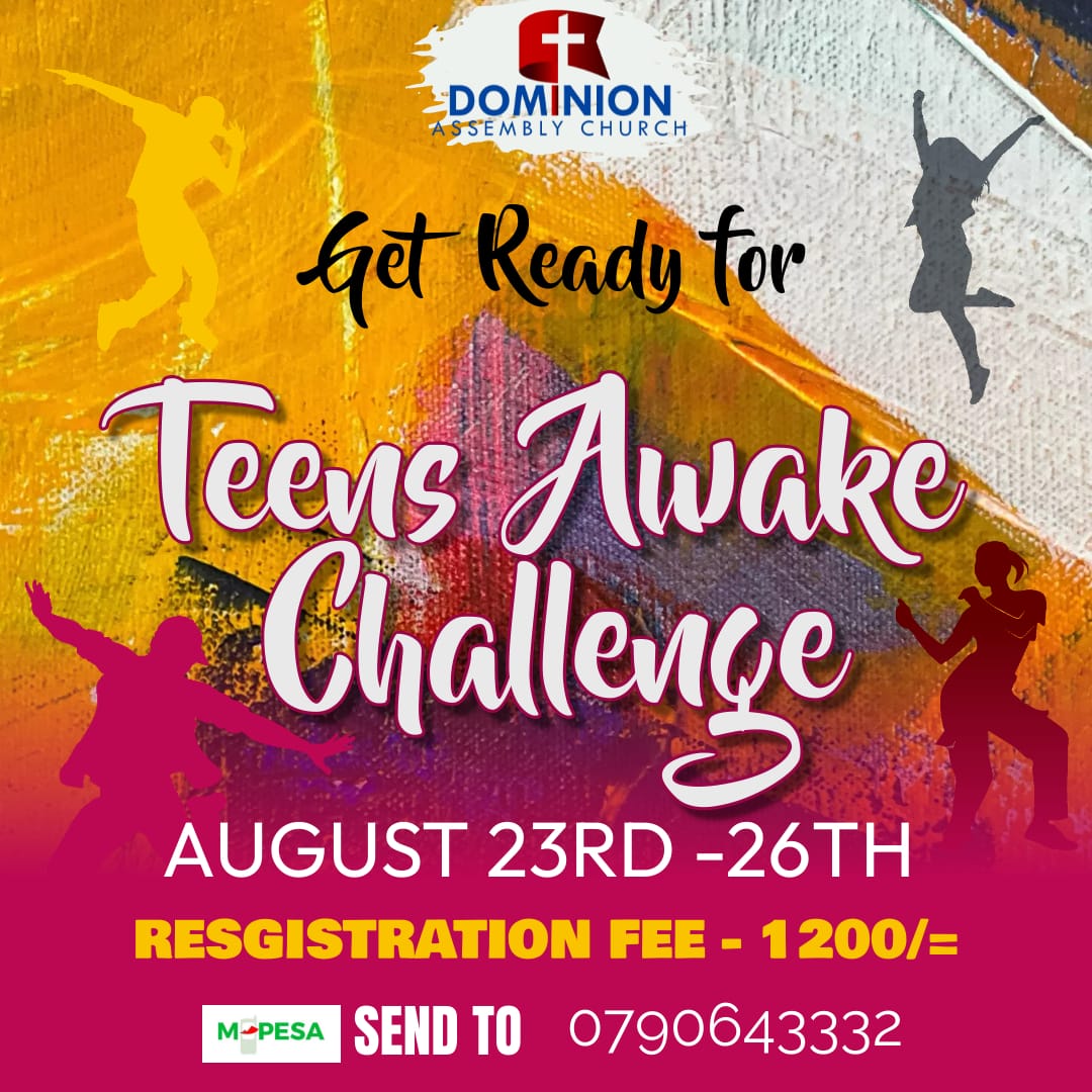 DominionAssemb3's tweet photo. Hi Champs 😍
Good news this August on 23rd get ready for 
Awake Teens Challenge 
It's gonna bean amazing time for our Teens. 
Time: 9:00am to 2pm
Registration fee 1200

Miss Not 
#Dominion_Assembly_Church_Thindigua https://t.co/gm5WpcJk99