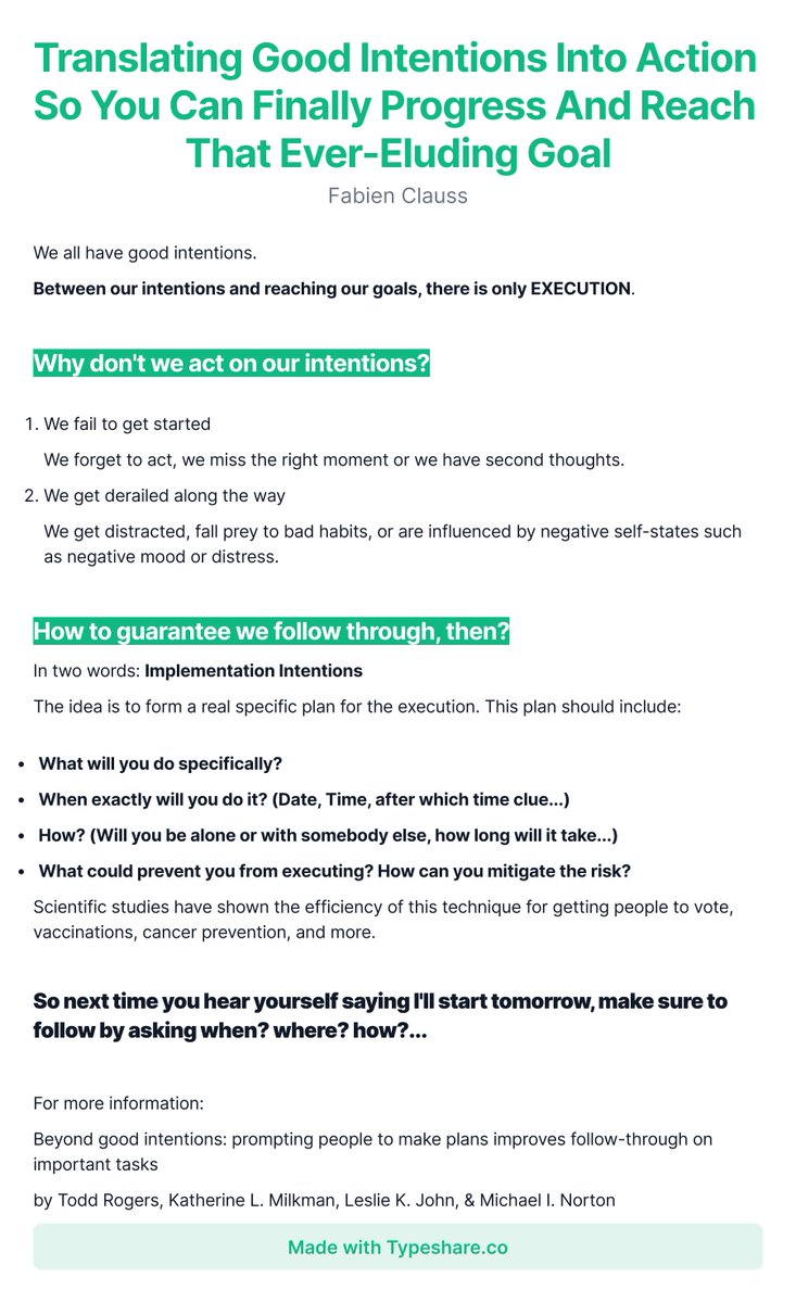 FClauss90953's tweet photo. Translating Good Intentions Into Action So You Can Finally Progress And Reach That Ever-Eluding Goal
#BehavioralScience
#KatyMilkman
#ImplementationIntentions https://t.co/ydA0WN9LWE