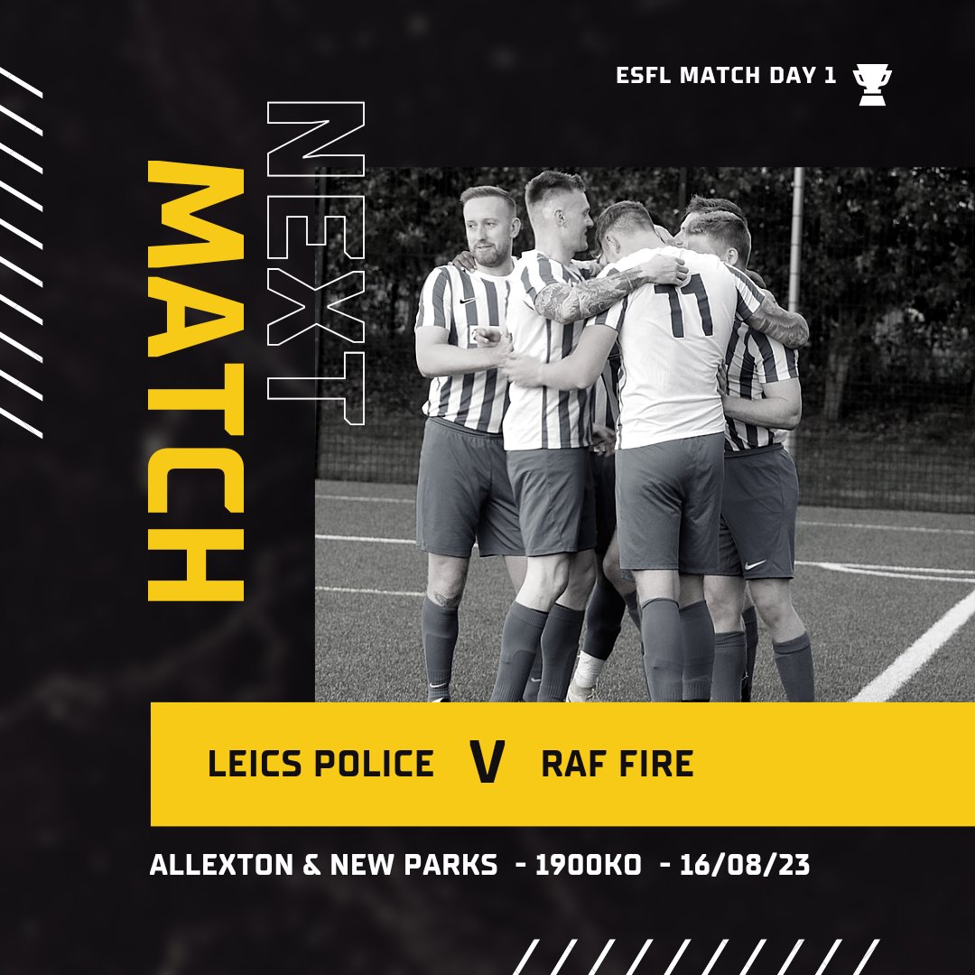 Leicestershire Police Football Club (@leicspolfooty) on Twitter photo Here we go!
New season starts on Wednesday. We welcome <a href="/RAFfirefootball/">RAF Fire & Rescue Service FC</a> to <a href="/anpfc/">Allexton & New Parks FC</a> for a 7pm ko to start our 2nd <a href="/ESFL20/">Emergency Services Football League</a> campaign.
Let's get off to a flyer boys!
#ForgiveThePun
#emergencyservicefootball Here we go!
New season starts on Wednesday. We welcome <a href="/RAFfirefootball/">RAF Fire & Rescue Service FC</a> to <a href="/anpfc/">Allexton & New Parks FC</a> for a 7pm ko to start our 2nd <a href="/ESFL20/">Emergency Services Football League</a> campaign.
Let's get off to a flyer boys!
#ForgiveThePun
#emergencyservicefootball