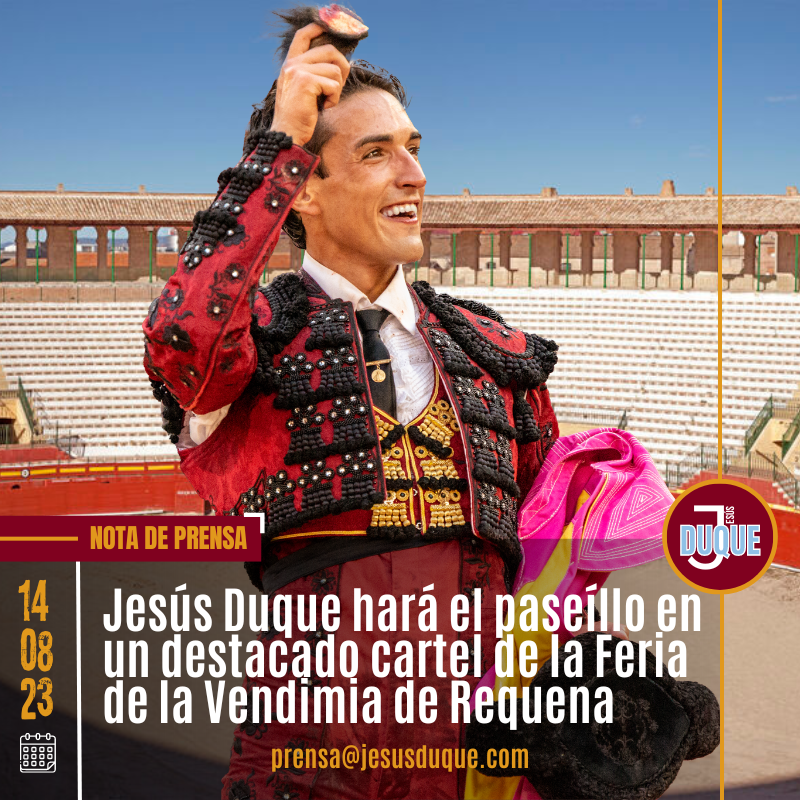 prensaDUQUE's tweet photo. 🔴 NdP | 14.08.23
Jesús Duque hará el paseíllo en un destacado cartel de la Feria de la Vendimia de Requena
🔸 Será el 2 de septiembre, frente a un encierro de la ganadería charra de Toros de Orive

🤟 #Duque #RequenaToros