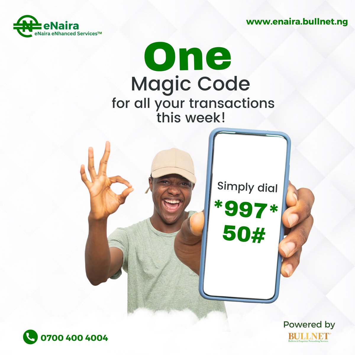 BullnetE's tweet image. For a fast and seamless transaction this week, we&apos;ve got a unique code for you!

Simply dial *997*50# ✅
Enjoy!!!

Visit enaira.bullnet.ng to learn more.

#enaira #uniquecode #magiccode #onecodeforall #bullnet #onlinepayments✔️