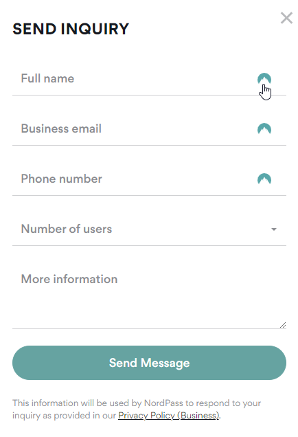 4thenumbersguy's tweet photo. Here's a @NordPass failure - can't use NordPass to fill out their own inquiry form...weird... https://t.co/9hfaG9oHJ2