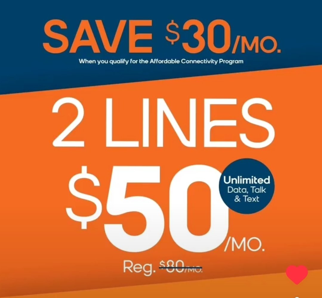 itsallpossible6's tweet photo. Did you know you can get 2 Lines at @boostmobile for as low as $50!!! Stop in and see if you qualify! Americas Affordable Connectivity Program truly helps save on wireless costs! Our stores are open 7 days a week! #savewithBoost #2for50 @joseq_tuvoz @KD_Boost @OneBoostNation https://t.co/wV0n789JX7