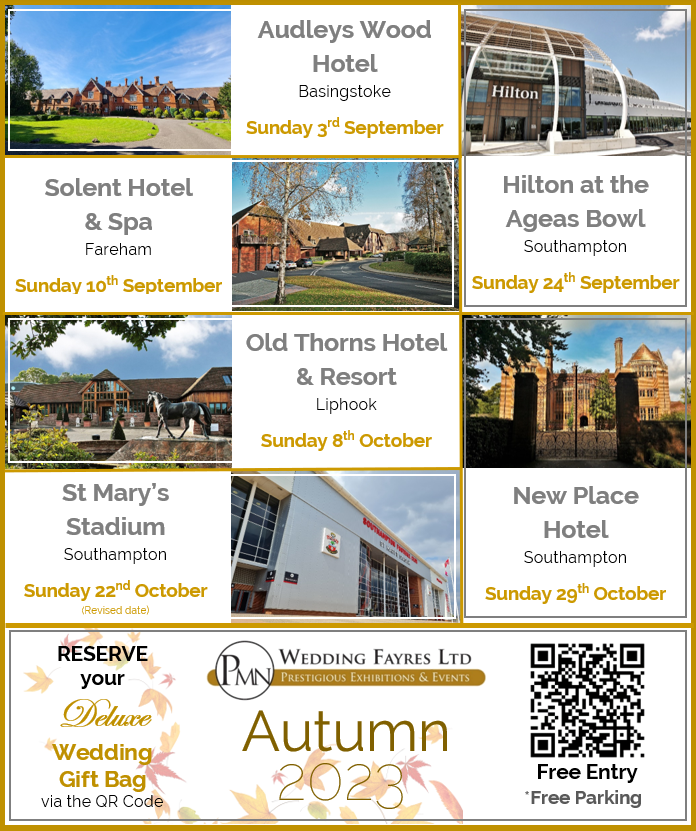 It's just under 3 weeks now🗓️until we commence our Autumn Season🍂 #weddingfayres #weddingfairs throughout September & October💕Join us for all your #weddingplanning #weddingideas at one or more of these fantastic #hampshire #weddingvenues 💍