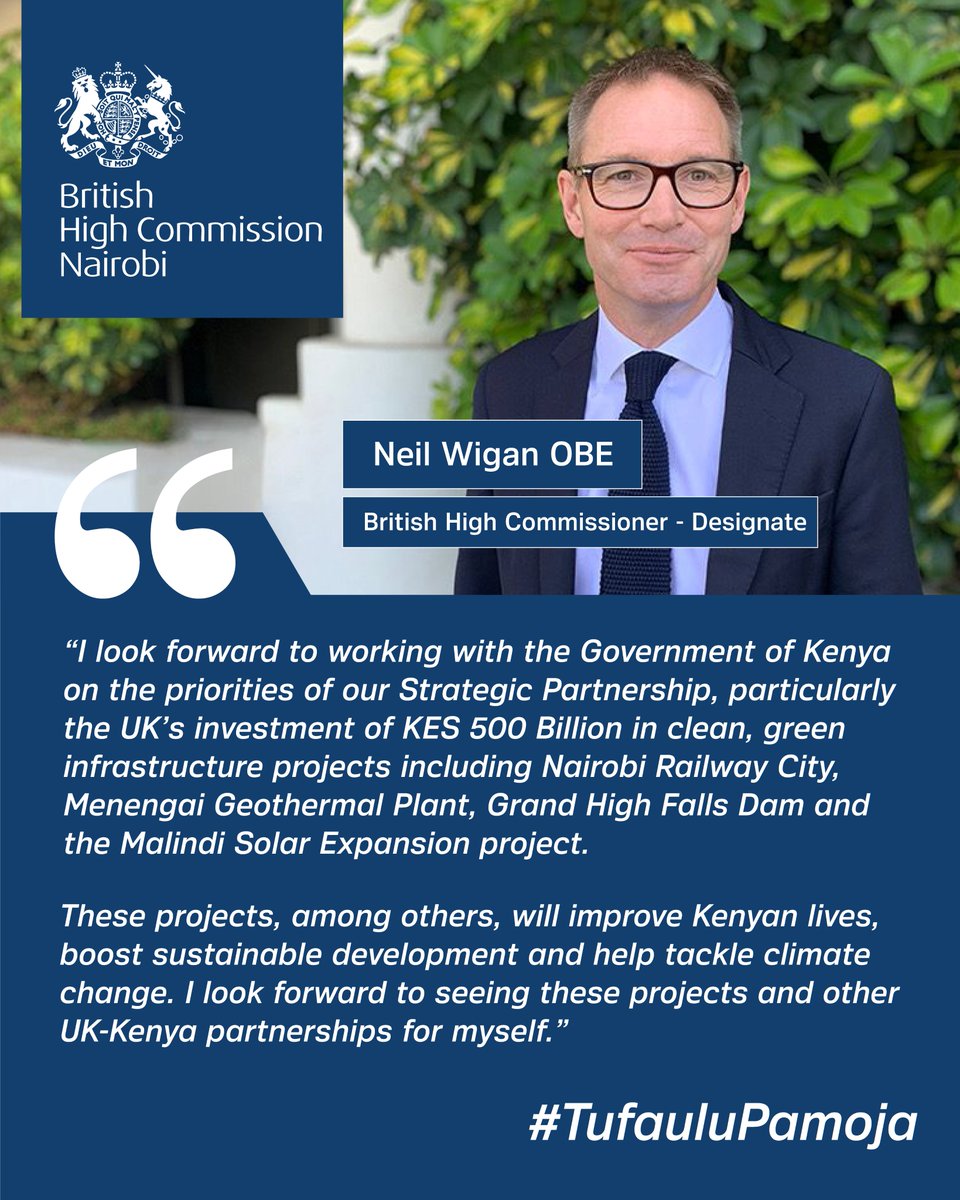 UKinKenya's tweet photo. 🇬🇧-🇰🇪 New British High Commissioner @FCDONeilWigan has arrived in Nairobi - excited to explore #MagicalKenya and ready to work to strengthen the 🇬🇧-🇰🇪Strategic Partnership.

Read more here⬇️: https://t.co/NaOU6LbyAF https://t.co/NPSTyz8H01