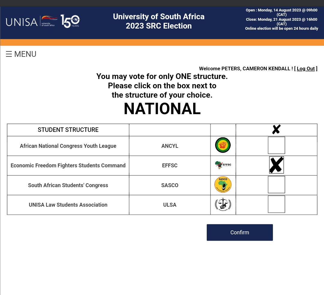 cameronkpeters_'s tweet photo. Dear students of UNISA, make you voices heard โ vote for the EFFSC. In the words of a wise man, "STAND UP SOUTH AFRICA"! โค๏ธ๐ค๐๐ค
#IVotedEFF ๐ณ๏ธ https://t.co/9O4BvZcZa0