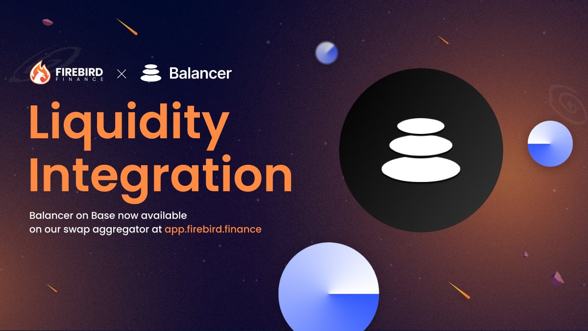 FinanceFirebird's tweet photo. With a common goal to help onboard the next wave of #DeFi, we are proud to announce we have integrated @Balancer on #Firebird #BASE! 🔥

Thanks to our combined efforts, your swaps will now be even more efficient, making @BuildOnBase better every day👇
https://t.co/OKnrh52QOB https://t.co/pcicHPYj80