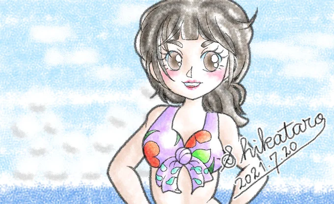 う～み～ みたいな感じ  過去絵  Twitterアナリティクスよると、まだ1ツイートもしてないらしい…  #イラスト #オリジナル #CintiqPro13 #CLIPSTUDIOPAINT