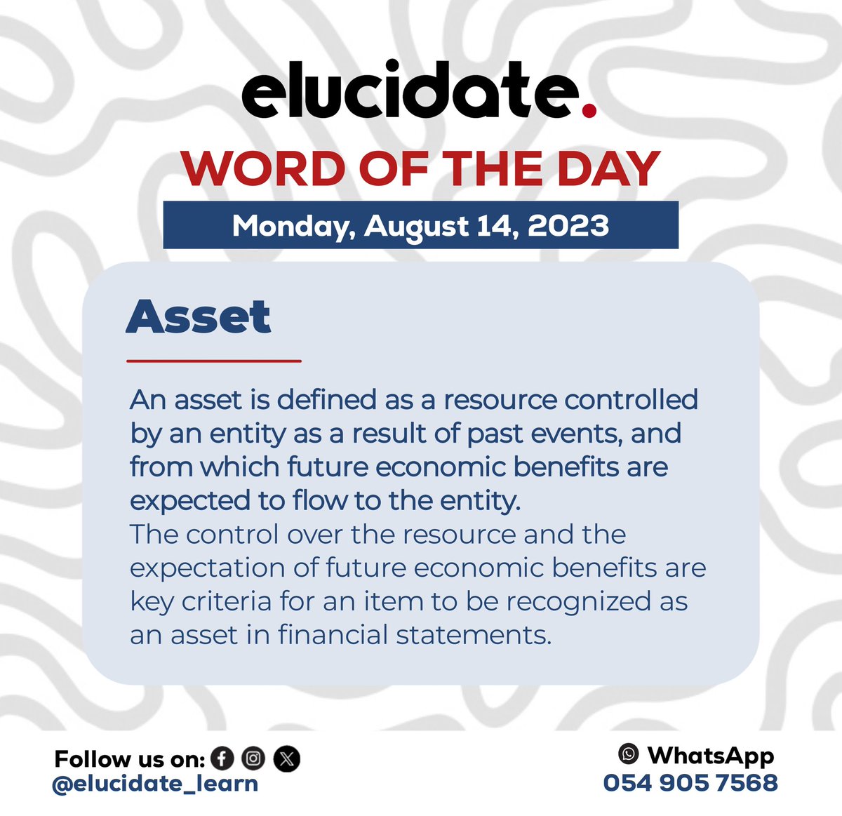 elucidate_learn's tweet photo. This is the definition of an asset in accordance with Conceptual Framework for Financial Reporting.
Elucidate Learning.
#Elucidate https://t.co/CTUDpgYigh