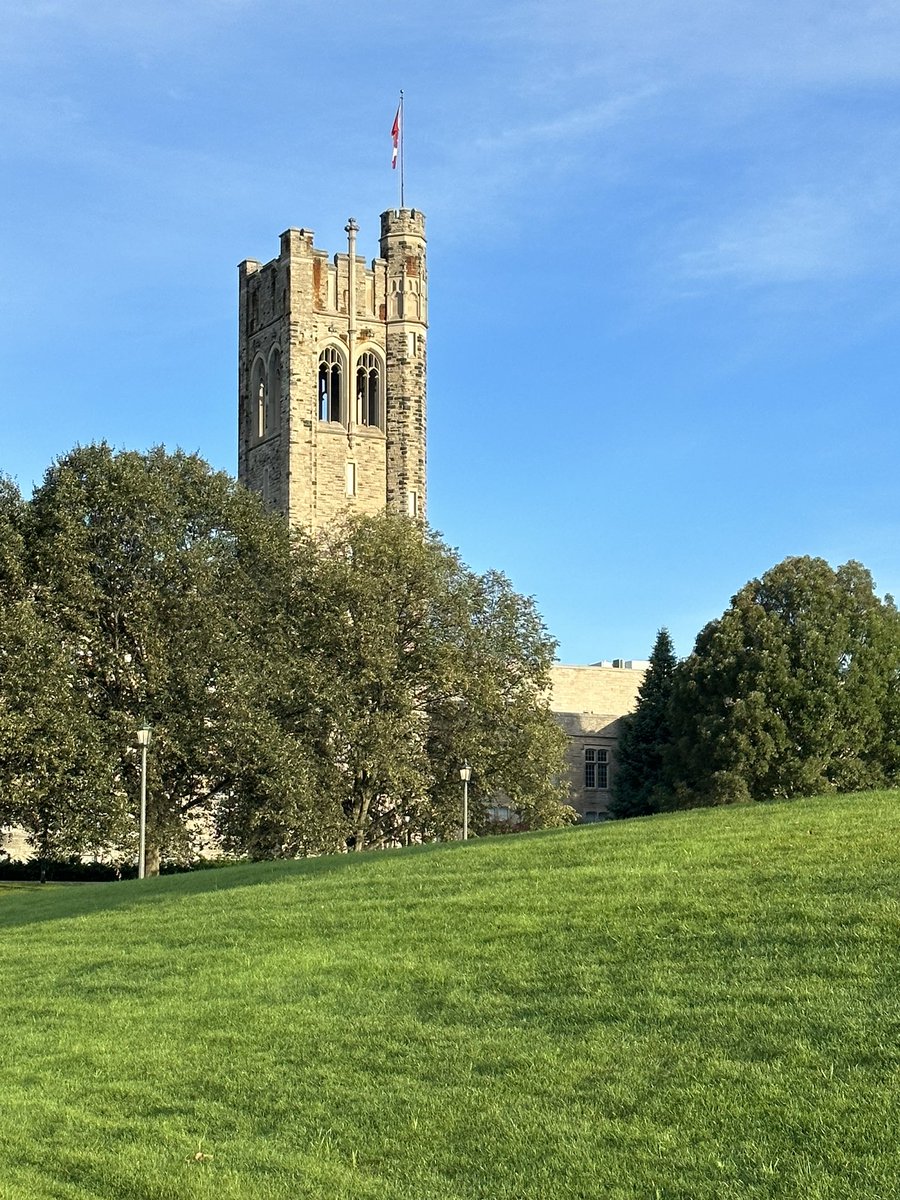 I am so grateful for the #TVP, which gives me a mostly car-free bike commute from NE #LdnOnt, crossing the river 4 times and emerging to this iconic view of <a href="/WesternU/">Western University</a>. 
#ActiveTransit
