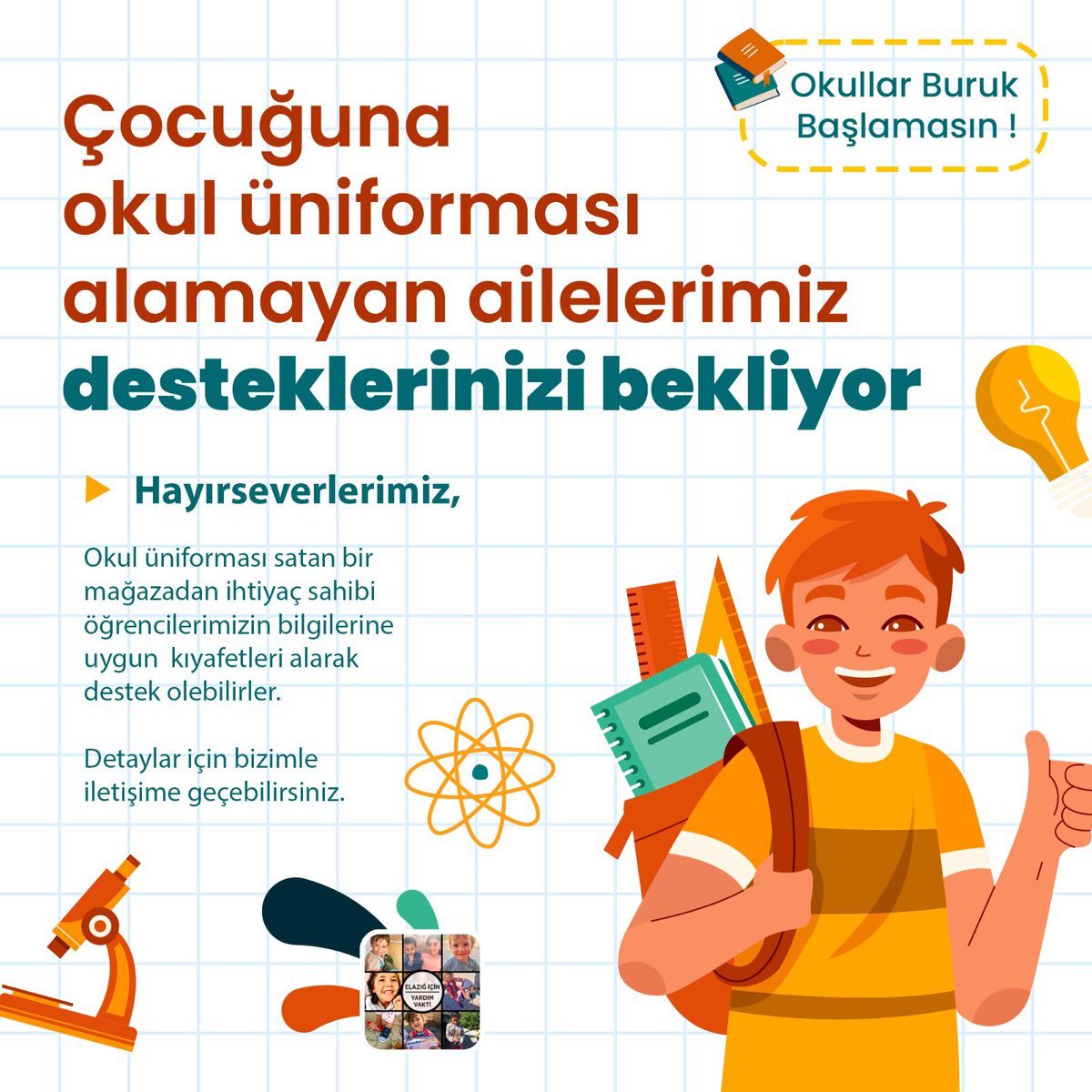 Okul forması olmadığı için okula gitmek istemeyen öğrenciler var maalesef.  Destekleriniz onlar için çok önemli. 🙏 Ürün içeriğinde bulunan tişört, pantolon, gömlek hırkadan sadece birini alarak da destek olabilirsiniz. 🌼
