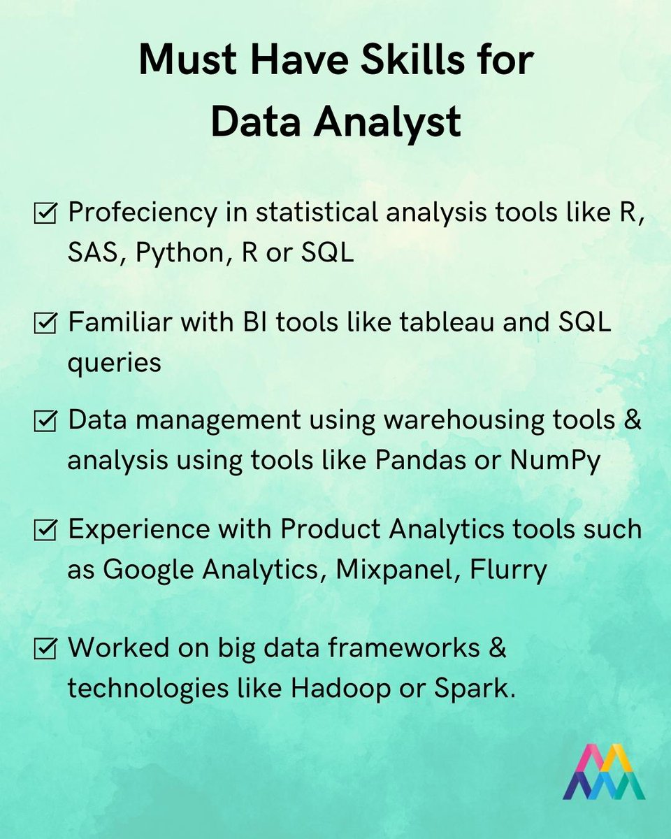 MeytierInc's tweet image. 📊 🚀 Discover the essential skills that pave the way for a thriving career in data analysis. Check out our latest post on Must-Have Skills by Meytier&apos;s Tech Scholars. 

#DataAnalystSkills #Tech #CareerSuccess
#DataAnalysis #TechScholars #SkillsForSuccess