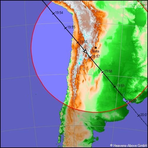 iss_alerts's tweet photo. ¡No te lo pierdas! Hoy lunes 14 de agosto de 2023 por Salta 🇦🇷 pasará la Estación Espacial Internacional 🛰. Aparecerá a las 19:51 desde el noroeste y se pondrá por el sudeste tras unos 10 minutos. https://t.co/OjKjoYWSRz