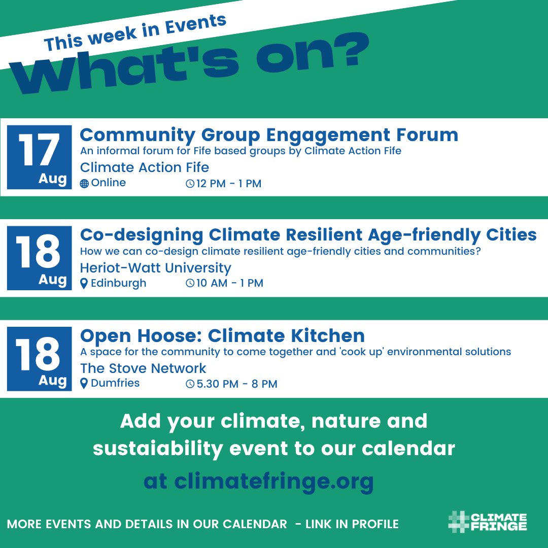 ClimateFringe's tweet image. What's On?⭐

Fringe shows, webinars and community discussion - don't miss this week's climate, nature and sustainability events!

#Whatsonscotland #climateevents #edfringe23

@cicvforum @FoEScot @justFestival @xr_Edinburgh @ClimateActFife @HeriotWattUni @TheStovies