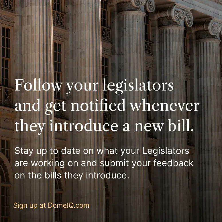 Follow your legislators and get notified whenever they introduce a new bill.

Download Dome IQ today at domeiq.com

#DomeIQ #DemocratizePublicPolicy #MichiganPolicy #FollowYourLegislator